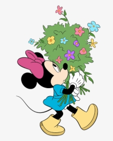 Disney Springtime Clip Art - Minnie Mouse With Flowers Png, Transparent Png, Free Download