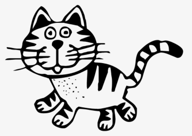 Transparent, Art, Cat, Animal, Black, White, Drawing, - Yellow Cat Cartoon, HD Png Download, Free Download