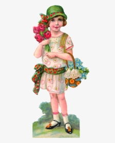 Vintage Girl Images - Doll Holding Spring Flowers, HD Png Download, Free Download