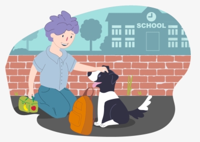Boy Getting Ready For School And Dog Brings His Backpack - Starting At A New School, HD Png Download, Free Download
