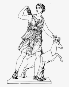 Outline, Cartoon, Roman, Line, Goddess, Art, Statue - Artemis Clipart, HD Png Download, Free Download