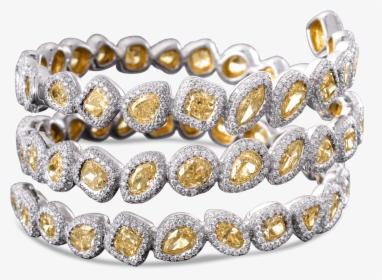 Yellow And White Diamond Cuff Bracelet - Gold Diamond Gold Cuff Bracelets, HD Png Download, Free Download