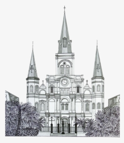 Building Church Watercolor Painting Sketch Steeple - Jackson Square, HD Png Download, Free Download
