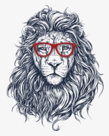 Aquarius And Lion Drawing - Hipster Lion, HD Png Download, Free Download