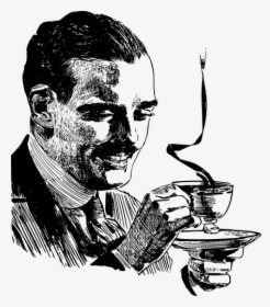 Drinking Coffee Vector Drawing - Mustache Man With Coffee, HD Png Download, Free Download