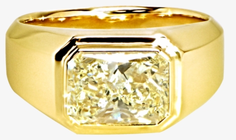 Radiant Shaped Yellow Diamond Bezel Set Mens Ring - Yellow Diamond Ring For Men, HD Png Download, Free Download