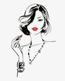 Girl With Red Lipstick Drawing , Transparent Cartoons - Girl With Lipstick Illustration, HD Png Download, Free Download