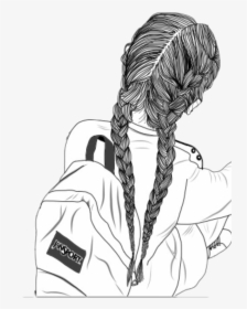 Transparent Girl With Backpack Clipart - Girl Drawing Braids, HD Png Download, Free Download