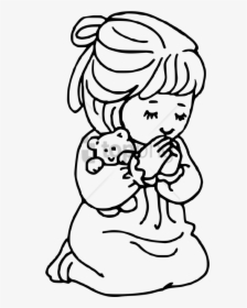 Free Png Drawing Of A Girl Praying Png Image With Transparent - Pray Clipart Black And White, Png Download, Free Download
