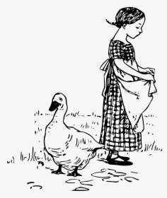 Duck And A Girl Clip Arts - Girl With Ducklings Drawing, HD Png Download, Free Download