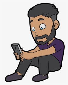 Png Black And White File Cartoon Man Using His Smartphone - Man Using Smart Phone Cartoon, Transparent Png, Free Download