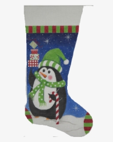 Needlepoint Christmas Stocking Penguin And Gifts - Christmas Stocking, HD Png Download, Free Download