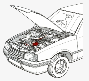 Car Engine Drawing - Car Engine In Car Drawing, HD Png Download, Free Download