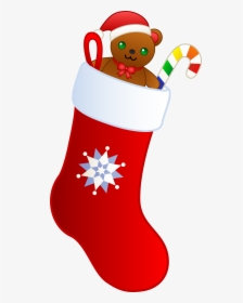 Christmas Stocking With Teddy - Transparent Clipart Christmas Stocking, HD Png Download, Free Download