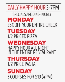 Daily Happy Hour Schedule With Special Dine-in Options - Poster, HD Png Download, Free Download