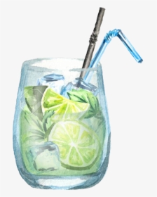 Transparent Mojito Clipart - Watercolor Cucumber Lime Drink, HD Png Download, Free Download