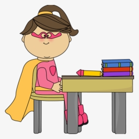 Girl Superhero At School Desk - Superhero School Clipart, HD Png Download, Free Download