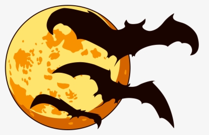 Orange Moon And Bats Halloween - Halloween Png, Transparent Png, Free Download