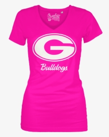 Georgia Uga Bulldogs Hot Pink V Neck Women"s T Shirt - Women's Georgia Bulldogs Apparel, HD Png Download, Free Download