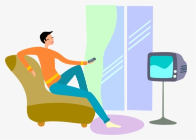 Vector Illustration Of Relaxing At Home Watching Television - Sitting, HD Png Download, Free Download