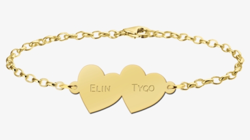 Bracelet Of Gold With Two Hearts - Personalised Silver Bracelet, HD Png Download, Free Download