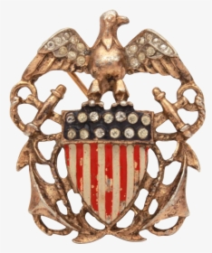 Wwii Trifari Sterling Enamel Us Navy Eagle & Anchor - Crest, HD Png Download, Free Download