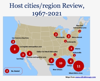 Uper Bowl Host Cities/region Review From 1967 To 2021 - Regular, HD Png Download, Free Download