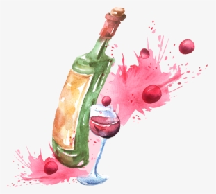 Transparent Bottle Of Wine Clipart - Wine Glass Watercolor Png, Png Download, Free Download