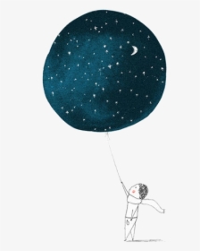 Moon Submission Night Stars Dark Floating Man Balloon - Illustration, HD Png Download, Free Download