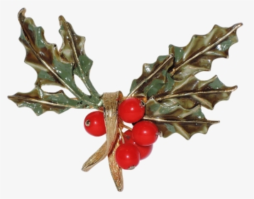 Hattie Carnegie Signed Holly & Berries Sprig Christmas - Christmas Ornament, HD Png Download, Free Download