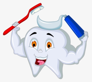 Toothbrush And Toothpaste Drawing - Cartoon Tooth Holding A Toothbrush, HD Png Download, Free Download