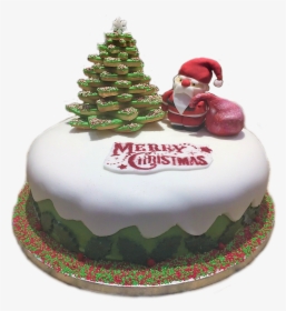 Christmas Cake With Santa & Christmas Tree - Real Christmas Cake Png, Transparent Png, Free Download