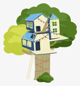 Treehouse Decorated With Colourful Flags - Cartoon, HD Png Download, Free Download