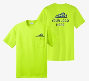 Safety Green Short Sleeve Pocket T Shirt Front And - Logo Front T Shirt, HD Png Download, Free Download