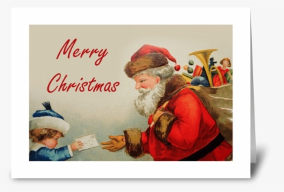 Vintage Christmas Card With Santa Greeting Card - Happy Christmas Day Greeting, HD Png Download, Free Download