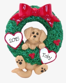 Golden Retriever Hanging On To Wreath Christmas Ornament - Golden Retriever, HD Png Download, Free Download