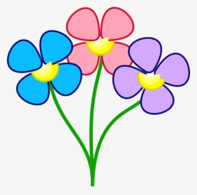 Flowers, Three, Blue, Red, Purple, Cute - Colorful Flowers Clip Art, HD Png Download, Free Download