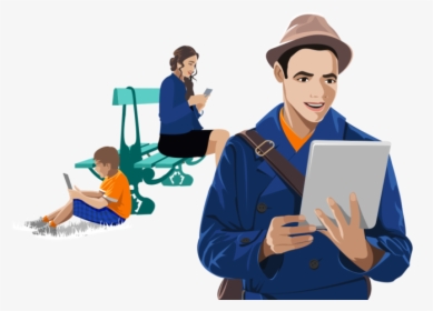 Several People Reading At Tablet - Cartoon, HD Png Download, Free Download