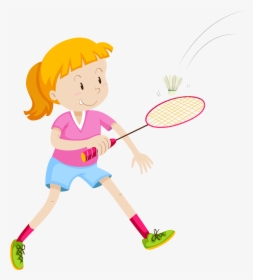 Badmintonracket Girl Illustration Playing - Kids Playing Badminton Cartoon, HD Png Download, Free Download