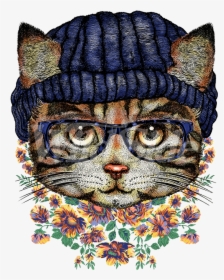 Hipster Kitty Glasses Beanie - Illustration, HD Png Download, Free Download