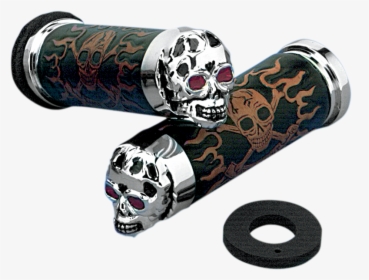 Drag Specialties Black Chrome Skull Hand Grips For - Puños Skull Harley Davidson, HD Png Download, Free Download