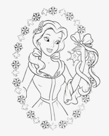 Princess Belle Love To Get Gifts In Christmas Day Coloring - Belle Christmas Coloring Pages, HD Png Download, Free Download