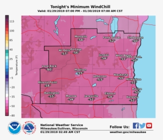 National Weather Service Wind Chill Tuesday Night"   - Wisconsin Weather January 2019, HD Png Download, Free Download