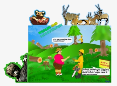 Pollution Clipart Deforestation - Cutting Down A Tree Cartoon, HD Png Download, Free Download