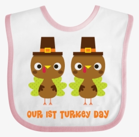 Twins 1st Thanksgiving Turkey Baby Bib White And Pink - Cartoon, HD Png Download, Free Download