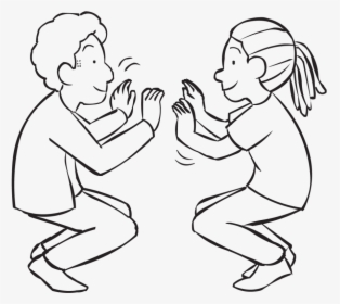 Two People Squatting On The Balls Of Their Toes Facing - Person Doing Squatting Drawing, HD Png Download, Free Download