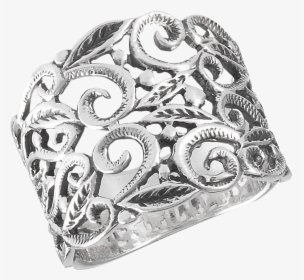Sterling Silver Scrollwork Leaf Band - Ring, HD Png Download, Free Download