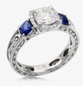 Vintage Three Stone Scrollwork Engagement Ring - Engagement Ring, HD Png Download, Free Download