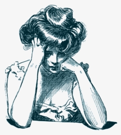 Drawing Of A Worried Girl, HD Png Download, Free Download