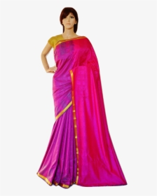 Magenta & Gold Colour Kanchipuram Silk Saree - Sari, HD Png Download, Free Download